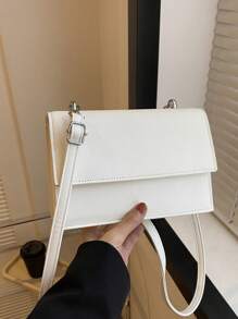 新款女士純色 Pu 皮肩袋,簡約時尚設計,配有可拆卸和可調節肩帶,多功能使用 - 白色 - 查看 3