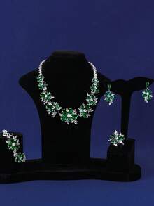 5 件/套高品质方晶锆石项链/耳环/手链/戒指，适合女士婚纱和珠宝套装 - 項鍊 - 查看 5