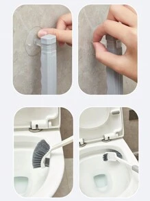 1pc Green Pp Long-Handle Toilet Brush With Suction Cup, Wall-Mounted Without Drilling, Double-Sided Bendable Head For Easy Cleaning Of Corners, Suitable For Toilets, Floor Drains, Bathroom Bathroom Decor Summer