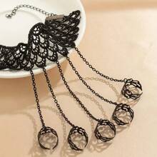 1件性感哥德風格蕾絲手指手鐲,配有復古風格戒指,女士手鏈珠寶 - 黑色 - 查看 2