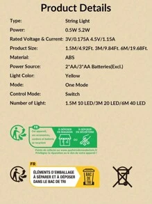 1 Set Of Multicolor Moon Warm Star String Garden Lights, Excluding Battery (1pc10/20/40 Led   1.5/ 3/6M) - Color Light - View 7