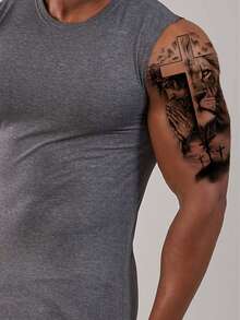 9入組大尺寸暫時性紋身貼紙,猛獸、獅子、老虎、狼,逼真且酷 - 黑色 - 查看 5