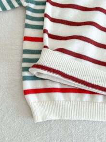 女宝宝春秋款撞色领条纹毛衣 - 咖啡棕 - 查看 3