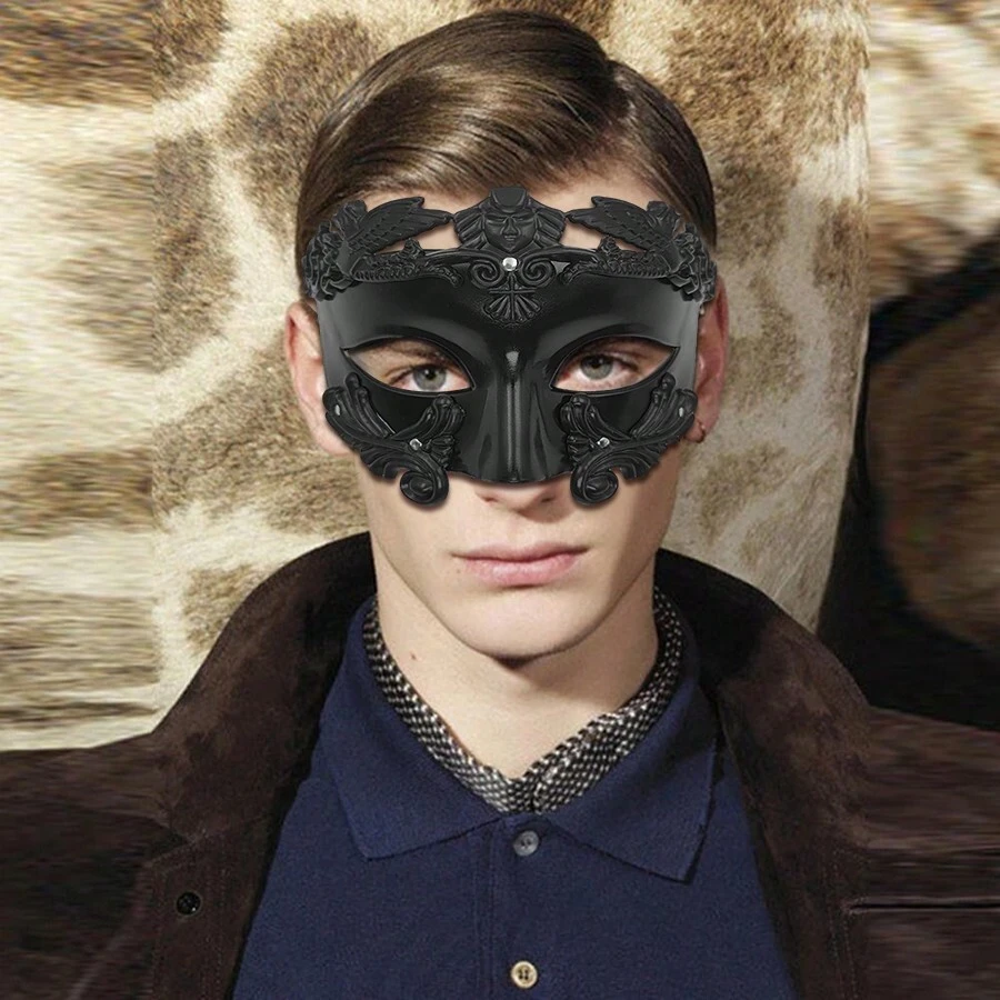 1pc Men'S Masquerade Mask, Ancient Greek Roman Mythology Venetian Carnival Mask For Party - Black - View 1