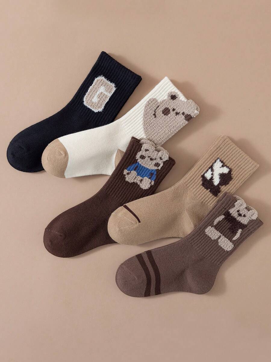 5雙裝卡通小熊柔軟舒適兒童襪子四季皆宜 - 彩色 - 查看 1