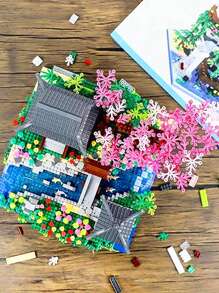 Weihnachtsdekoration Pfirsichblüten-Teich Micro Mini Bauklötzchen Set Chinesische berühmte Fabel Architekturmodell Wunderland Pfirsichblüten-Teich Bauklötzchen Spielzeug Selbstbau Dreidimensionales Puzzle zum Entspannen Heim Dekoration Ornament Geburtstagsgeschenk Einzelstück Raumdekoration