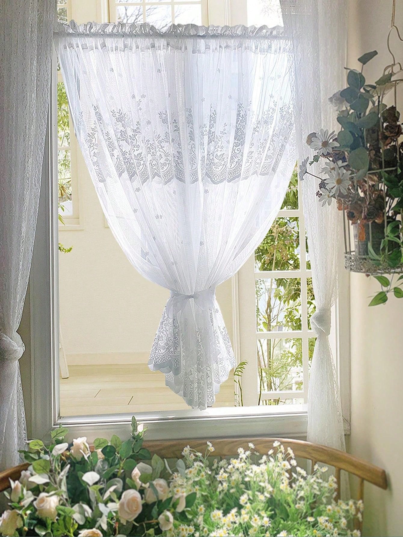 Weiße Spitzenvorhänge 300x300cm - Florale Tüllgardinen Für Landhausstil