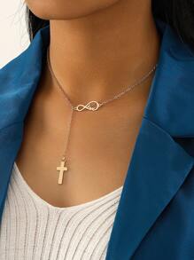 1入時尚金屬交叉＆無限符號8扣項鍊,適合女士 - 金黃色 - 查看 1