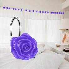 12 件花卉树脂玫瑰装饰浴帘挂钩、浴室配件、家居装饰花浴帘环 - 紫色 - 查看 8