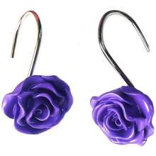 12 件花卉树脂玫瑰装饰浴帘挂钩、浴室配件、家居装饰花浴帘环 - 紫色 - 查看 4