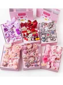 18入組髮飾套裝帶手提箱,包括頭繩,公主皇冠髮夾,可愛髮夾,髮帶,偉大適用於生日禮物(隨機樣式)