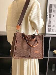 大容量周末旅行包，女士可水洗帆布包，皮革公文包，旅行箱，单肩斜挎包，手提包，大容量休闲商务笔记本电脑包，带多个隔层和口袋 - 咖啡棕 - 查看 8