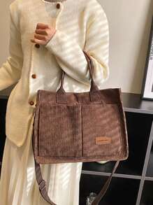 大容量周末旅行包，女士可水洗帆布包，皮革公文包，旅行箱，单肩斜挎包，手提包，大容量休闲商务笔记本电脑包，带多个隔层和口袋 - 咖啡棕 - 查看 3