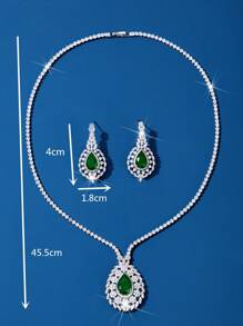 3 件套情人节奢华人造项链和耳环首饰套装，适合女士，是约会之夜的华丽珠宝礼物 - 綠色 - 查看 2
