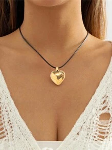 1入組創意極簡受歡迎心和幾何吊墜項鍊 - 銀色 - 查看 5