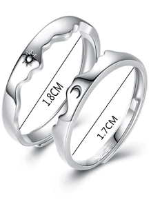 1 par de anillos ajustables para promesa de parejas - Plateado - Ver 5