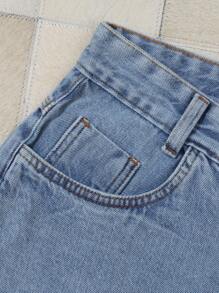 Women Denim Shorts - 中等水洗藍 - 查看 3