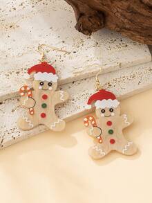 1pair Creative Kids' Acrylic Printed Gingerbread Man Pendant Earrings, Christmas & New Year'S Gift - Multicolor - View 2