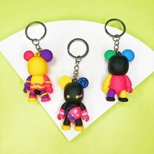 3 件/套男女鑰匙扣軟橡膠彩色暴力熊可愛卡通時尚風格汽車鑰匙鏈吊墜包吊飾派對禮物送給最好的朋友女朋友兒子女兒適合大多數人 - 玫紅色 - 查看 3