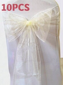 10入組象牙色綢緞蝴蝶結椅背帶,寬18cm,長275cm,可diy成蝴蝶形,用於玻璃綢緞椅背帶、假日派對裝飾、綢緞天花板、樓梯裝飾、花卉背景牆、戶外帳篷裝飾、婚禮裝飾、畢業典禮裝飾、開幕式背景裝飾、互動派對氛圍裝飾、帶有絲帶的禮品包裝裝飾 - 米色 - 查看 1