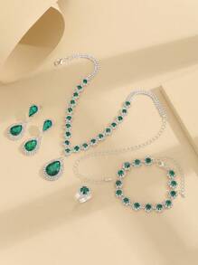 1 Set modischer, personalisierter Schmuckset aus Kupfermaterial mit vollständigem Diamantbesatz, bestehend aus Halskette, Ohrrringen, Armband und Ring