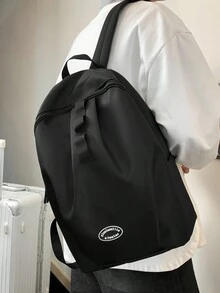 Men's Casual Backpack For Travel, School, High School, Large Capacity, Solid Color, Simple Style - Black - View 6