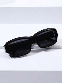 1副女士方形个性化中性街头时尚眼镜，多种颜色可选，适合日常佩戴 - 黑色 - 查看 3