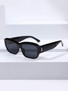 1副女士方形个性化中性街头时尚眼镜，多种颜色可选，适合日常佩戴 - 黑色 - 查看 2