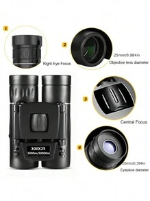 Binocolo Hd Potente 300x25 Con Imaging Chiaro E Ingrandimento 10x, Telescopio Pieghevole Mini A Lungo Raggio 5000m Bak4 Fmc Per La Caccia, Lo Sport, Il Campeggio All'aperto E Il Viaggio
