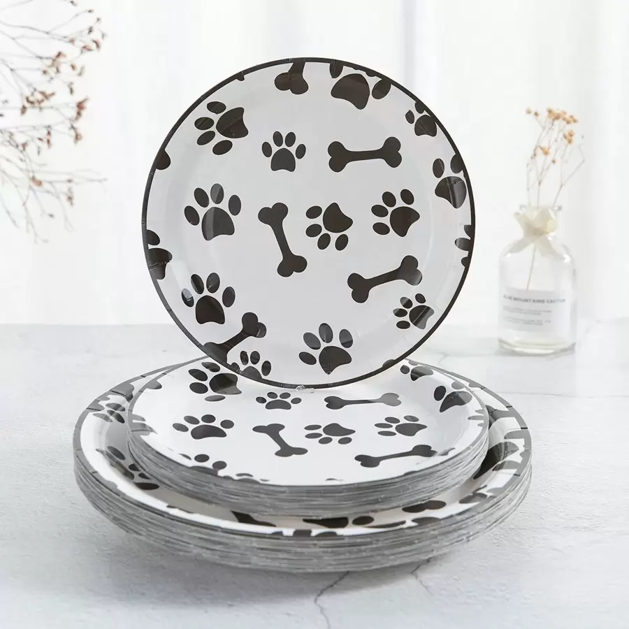 10 buc farfurii de unică folosință cu imprimeu de labă de câine, set de accesorii pentru petrecere de ziua de naștere cu imprimeu de labă de 7/9 inch, farfurii de hârtie de unică folosință pentru decorarea petrecerii, accesorii pentru petreceri cu imprimeu de labă negru pentru petreceri tematice cu căței, picnicuri, petreceri pentru copii, Crăciun