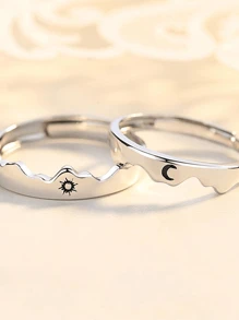 1 par de anillos ajustables para promesa de parejas - Plateado - Ver 1