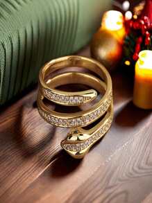 1pc Gothic Snake Ring Vintage Animal Punk Jewelry Open Adjustable Fashionable Wound Snake Shape Ring Simple Hip-Hop, With Diamonds Exuding A Superior Feel - Silver - View 5