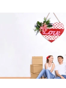 情人節愛心形門飾,家庭和派對裝飾,木質愛心標誌裝飾 - 粉紅方格愛心款 - 查看 5