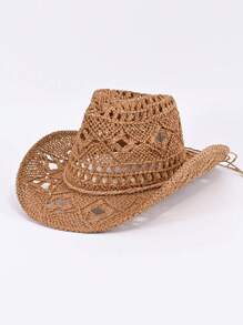 Tropiscape One Size Women's Handmade Braided Sun Hat With Hollow-Out Flower Pattern, Bowknot & Adjustable Chin Strap, Wire-Edged Brim, Perfect For Sunscreen, Outdoor Activities And Fashionable Daily Wear. Boho Beach Autumn Winter Gifts - Multicolor - View 10