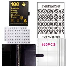 100 Days Envelope Challenge Binder Couple Savings Challenge Binder Lovers Save $5,050 Budget Notebook Money Envelopes - Black - View 1