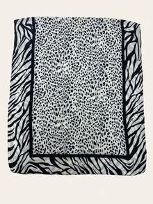 1條女士斑馬紋和豹紋圍巾,秋冬新品,百搭,保暖披巾 - 黑與白 - 查看 2