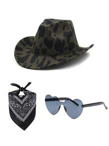 3入組女士厚質雙面毛牛條紋旅遊牛仔帽套裝,卷邊西部針織帽波西米亞風格 - 彩色 - 查看 2