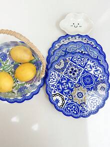 1pc Ceramic Trivet With Lace Edge In Blue And White Porcelain Design, Heat Resistant And Durable, Suitable For Home Decoration And Daily Use As Well As Festival Gift Giving - Blue - View 3