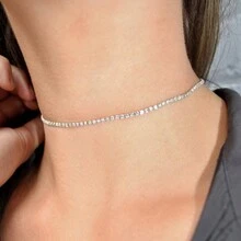 1pc Fashionable Vintage Shiny Claw Chain Diamond Inlaid Silver Women'S Necklace - Single Row Of Diamonds-silver - View 1