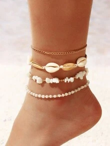 4pcs/Set Bohemia Shell Chain Anklet Sets For Women Sequins Anklet On Leg Foot Summer Beach Jewelry Gift - Multicolor - View 2