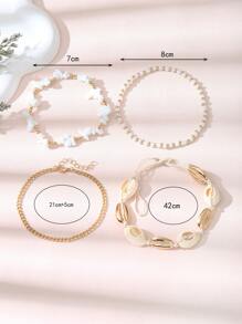4pcs/Set Bohemia Shell Chain Anklet Sets For Women Sequins Anklet On Leg Foot Summer Beach Jewelry Gift - Multicolor - View 13