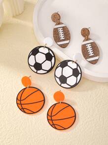 1對創意運動主題籃球、足球、棒球系列耳釘,適合女性日常佩戴 - 黑與白 - 查看 2