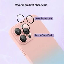1入組粉藍漸變色PC硬殼馬卡龍雙色噴油皮紋質感，附鏡頭保護、防塵網，超薄防摔手機殼，適用於蘋果15promax/15plus/15pro/15/14promax/14plus/14pro/14/13promax /13pro/13/12promax/12pro/12/11promax/11pro/11/Xsmax/Xr/Xs - 粉紅藍色漸層雙色 - 查看 4