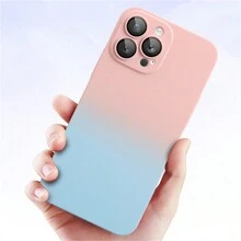 1入組粉藍漸變色PC硬殼馬卡龍雙色噴油皮紋質感，附鏡頭保護、防塵網，超薄防摔手機殼，適用於蘋果15promax/15plus/15pro/15/14promax/14plus/14pro/14/13promax /13pro/13/12promax/12pro/12/11promax/11pro/11/Xsmax/Xr/Xs - 粉紅藍色漸層雙色 - 查看 9