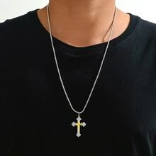 1pc High-End Boutique Unisex Couple Simple Cross Design With Flower Details - Peach Blossom - View 1