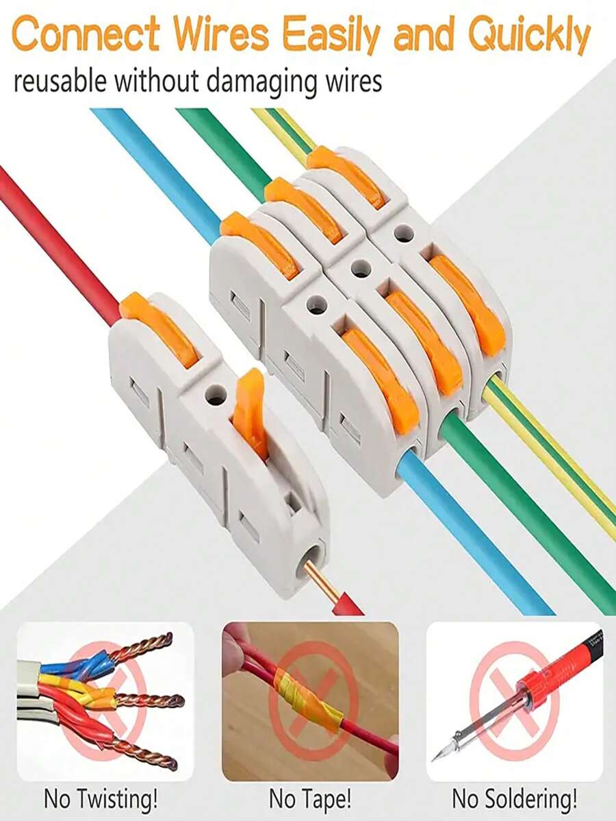 40pcs Quick Splice Wire Connector, 1 To 1 Inline Wire Connectors Kit, Push In Compact Splicing Electrical Connectors, For Circuit Inline 24-12 AWG - Grey - View 1