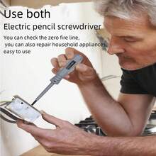Multi-Functional Electrical Testing Pen With Lighting And Screwdriver Head, Used For Circuit Detection And Repair - Grey - View 5