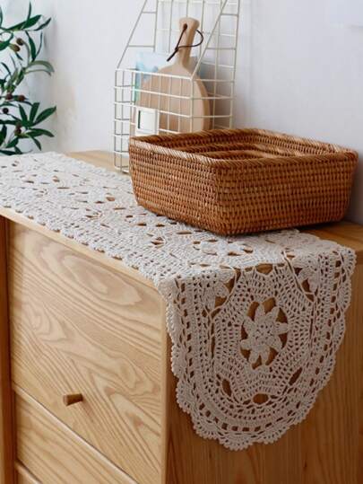 1pc Handmade Crocheted Rope Decorative Table Mat, Table Runner, Home Desktop Decoration Non-Slip Placemat