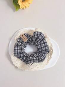 1入女士黑色格紋布花蕾絲髮飾,時尚百搭髮帶,適合日常使用 - 黑與白 - 查看 5