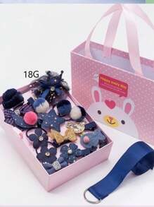 18入組髮飾套裝帶手提箱,包括頭繩,公主皇冠髮夾,可愛髮夾,髮帶,偉大適用於生日禮物(隨機樣式)